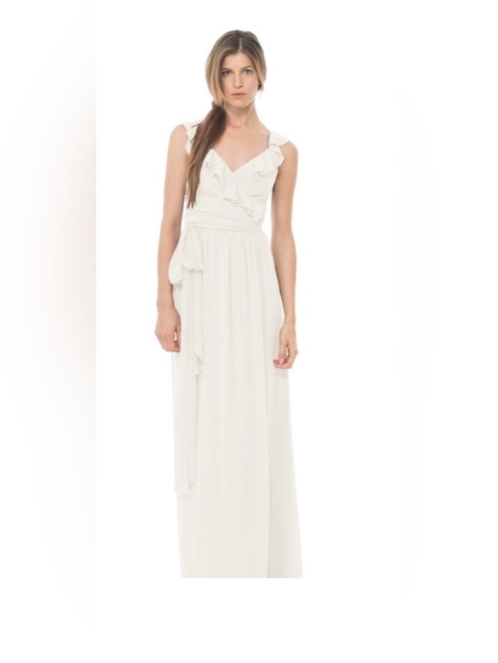 $285 Ceremony by Joanna August cream white wrap style flowy maxi dress small